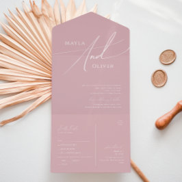 Invitación Todo En Uno Guión caprichoso | Sello y envío de Rosa seco