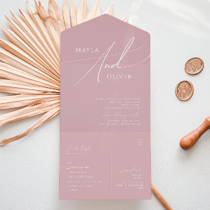 Invitación Todo En Uno Guión caprichoso   Sello y envío de Rosa seco