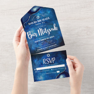 Invitación Todo En Uno Guión de agio de color de agua de la galaxia azul
