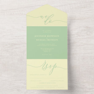 Invitación Todo En Uno Guión de boda simple de pistacho hacemos Todo en U