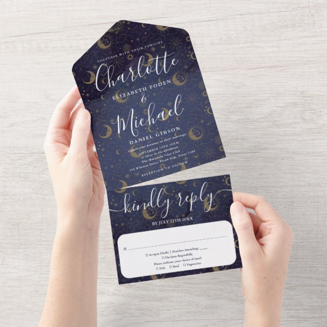 Invitación Todo En Uno Guion de firma celestial boda (desgarro)