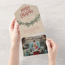 Invitación Todo En Uno guión de navidad alegre rama festiva