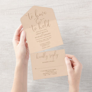 Invitación Todo En Uno Guion de tener y mantener boda suave melocotón
