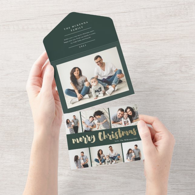 Invitación Todo En Uno Guión dorado feliz navidad multifoto festividad al (desgarro)