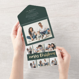 Invitación Todo En Uno Guión dorado feliz navidad multifoto festividad al