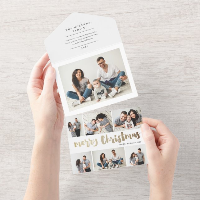 Invitación Todo En Uno Guión dorado feliz navidad multifoto festividad al (desgarro)