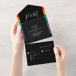Invitación Todo En Uno Guión elegante Minimalista arcoiris negro