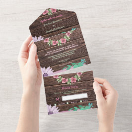 Invitación Todo En Uno Guión floral de madera rústica