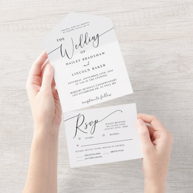 Invitación Todo En Uno Guión minimalista elegante Boda (desgarro)