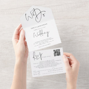 Invitación Todo En Uno Guión minimalista que hacemos Boda de código QR