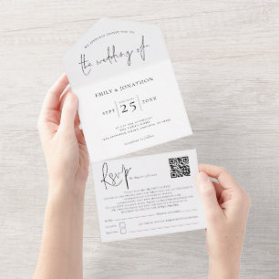 Invitación Todo En Uno Guión moderno blanco negro o cualquier color