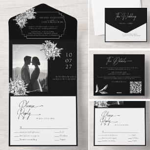 Invitación Todo En Uno Guión moderno de caligrafía fotográfica en blanco