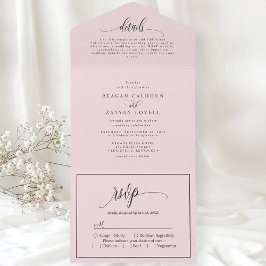 Invitación Todo En Uno Guión moderno simple rosado de Rubor