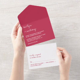 Invitación Todo En Uno Guión moderno Viva Magenta Boda minimalista