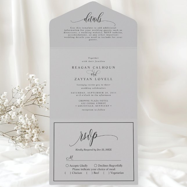 Invitación Todo En Uno Guión suave gris simple y moderno (Subido por el creador)