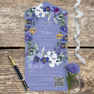 Invitación Todo En Uno Guirnalda de orquídea floral rústica Periwinkle Có