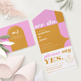 Invitación Todo En Uno Hacemos un resumen retro rosa y amarillo negrita m