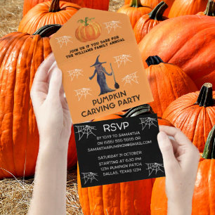 Invitación Todo En Uno Halloween, Fiesta de tallado de calabaza familiar