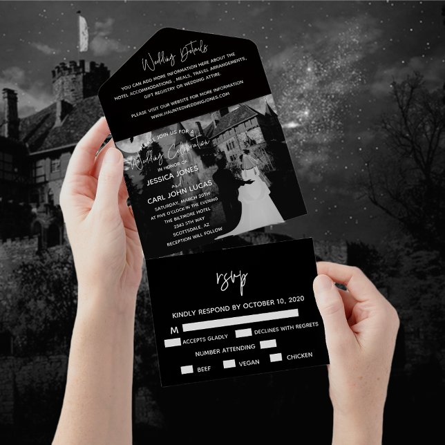 Invitación Todo En Uno Halloween Haunted House Couple Boda Octubre (Subido por el creador)