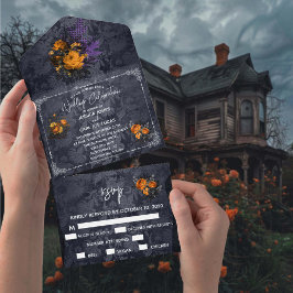 Invitación Todo En Uno Halloween otoño Naranja Rosa boda