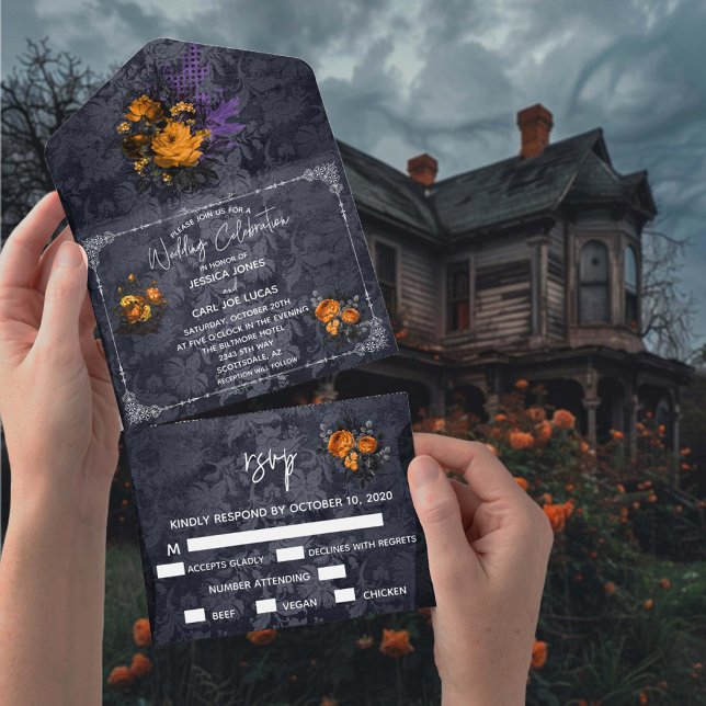 Invitación Todo En Uno Halloween otoño Naranja Rosa boda (Subido por el creador)