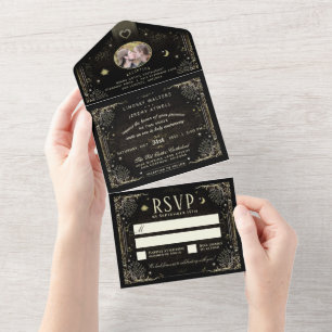 Invitación Todo En Uno Halloween Tarot Black & Gold Photo