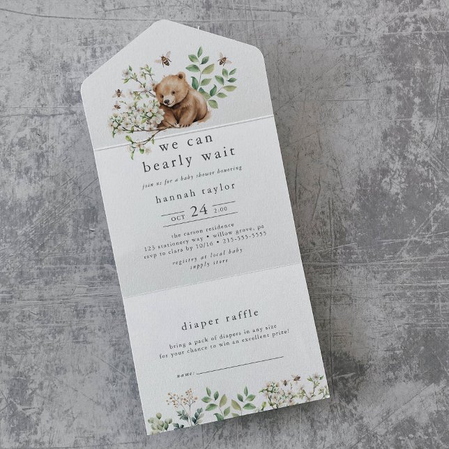 Invitación Todo En Uno HANNAH Bear Woodland Diaper Raffle Baby Shower (HANNAH Bear Woodland Diaper Raffle Baby Shower All In One Invitation)