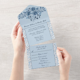 Invitación Todo En Uno Harbour Blue Floral y