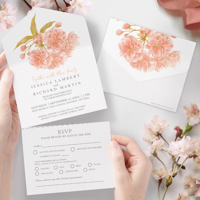Invitación Todo En Uno harina acuarela de melocotón boda RSVP (Subido por el creador)