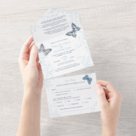 Invitación Todo En Uno harina de mariposas crema azul boda Detalles de RS