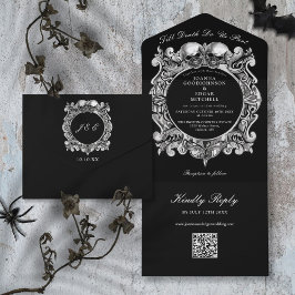Invitación Todo En Uno Hasta la muerte Calaveras góticas Boda de código Q