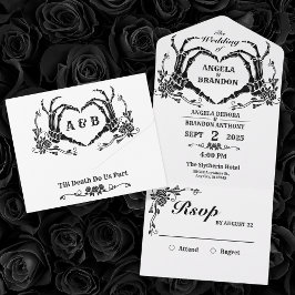 Invitación Todo En Uno Hasta que la muerte nos separe boda del esqueleto
