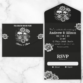 Invitación Todo En Uno Hasta que la muerte nos separe pareja de cráneos r