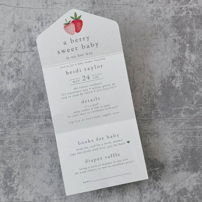 Invitación Todo En Uno HEIDI Berry Sweet Girl Diaper Raffle Baby Shower (HEIDI Berry Sweet Girl Diaper Raffle Baby Shower All In One Invitation)