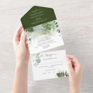 Invitación Todo En Uno Helechos Suculentas Follaje Nupcial
