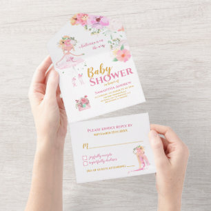 Invitación Todo En Uno Hermosa Ballerina es un Baby Shower Chica todo en