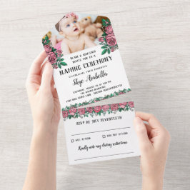 Invitación Todo En Uno Hermosa ceremonia de nombres de fotos florales en