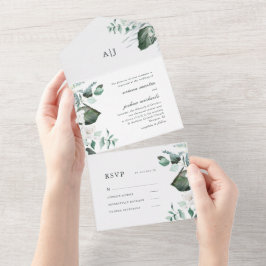 Invitación Todo En Uno Hermosa floral blanca y Boda de vegetación
