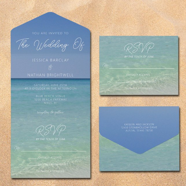 Invitación Todo En Uno Hermosa fotografía de playa Boda costero (Subido por el creador)