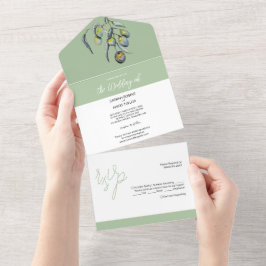 Invitación Todo En Uno Hermosa rama de oliva Arte acuático