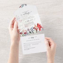 Invitación Todo En Uno Hermoso Boda de Aves CARDINALES Rojas