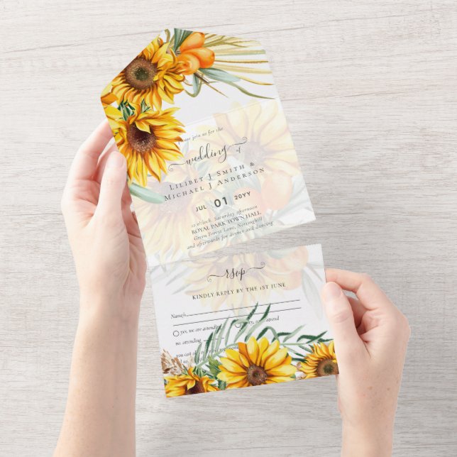 Invitación Todo En Uno Hermoso Boda de hierba de Pampas (desgarro)