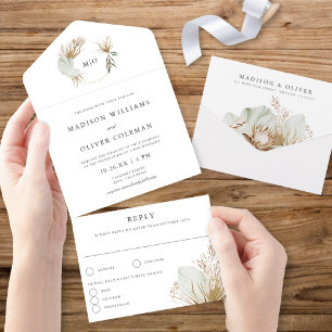 Invitación Todo En Uno Hermoso Boda del Monograma Botánico Boho