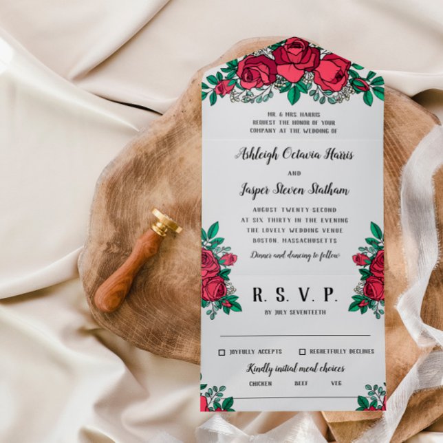 Invitación Todo En Uno Hermoso Boda floral de rosas rojas (Subido por el creador)