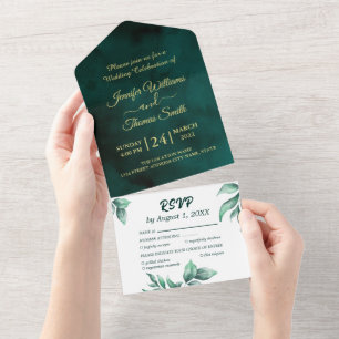 Invitación Todo En Uno Hermoso boda verde y blanco