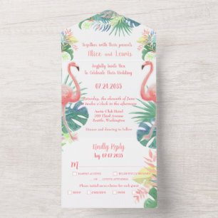 Invitación Todo En Uno Hermoso Cuento de Hadas Para Dos Flores Tropicales