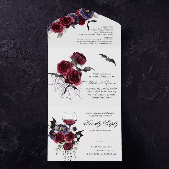 Invitación Todo En Uno Hermoso y espeluznante | Bats florales góticos de  (Subido por el creador)