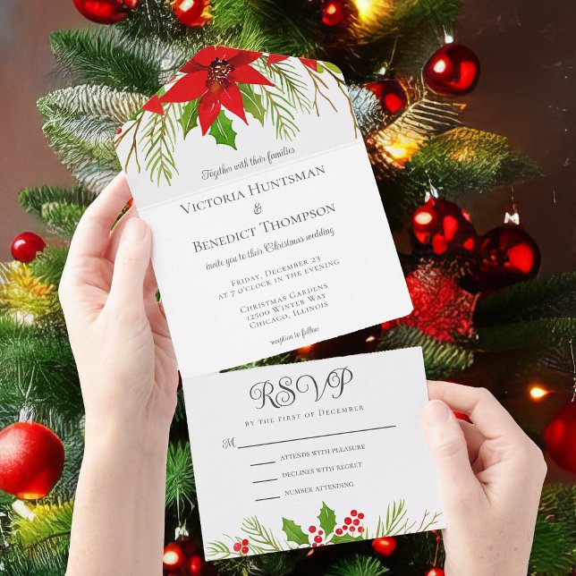 Invitación Todo En Uno Hermosos Navidades rojos Poinsettia Boda Floral (Subido por el creador)