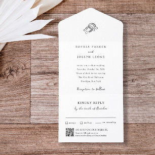 Invitación Todo En Uno Herradura minimalista   Código QR boda