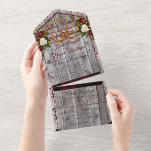 Invitación Todo En Uno Herraduras y encajes se ponen Bodas